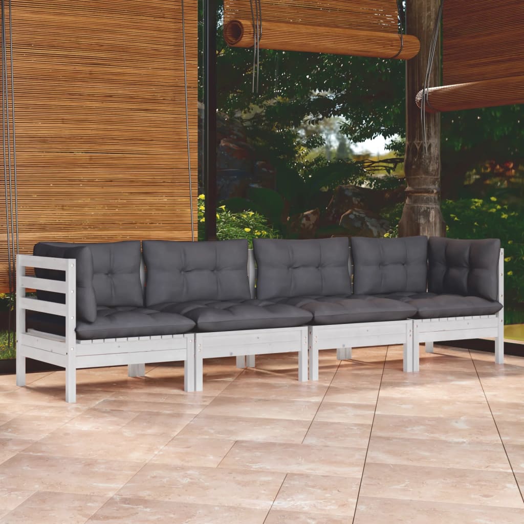 4-tlg. Garten-Lounge-Set mit Kissen Kiefer Massivholz